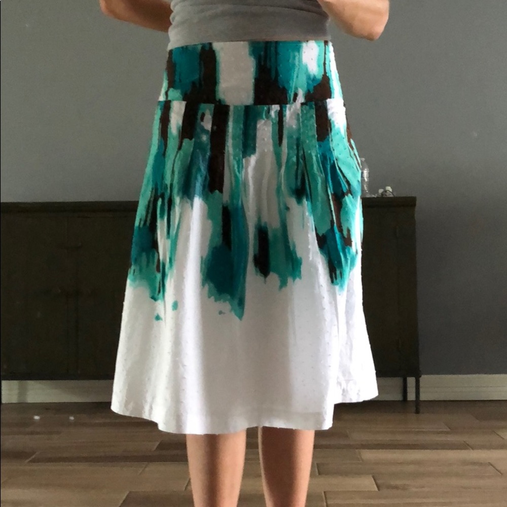 Teal, White & Brown Skirt